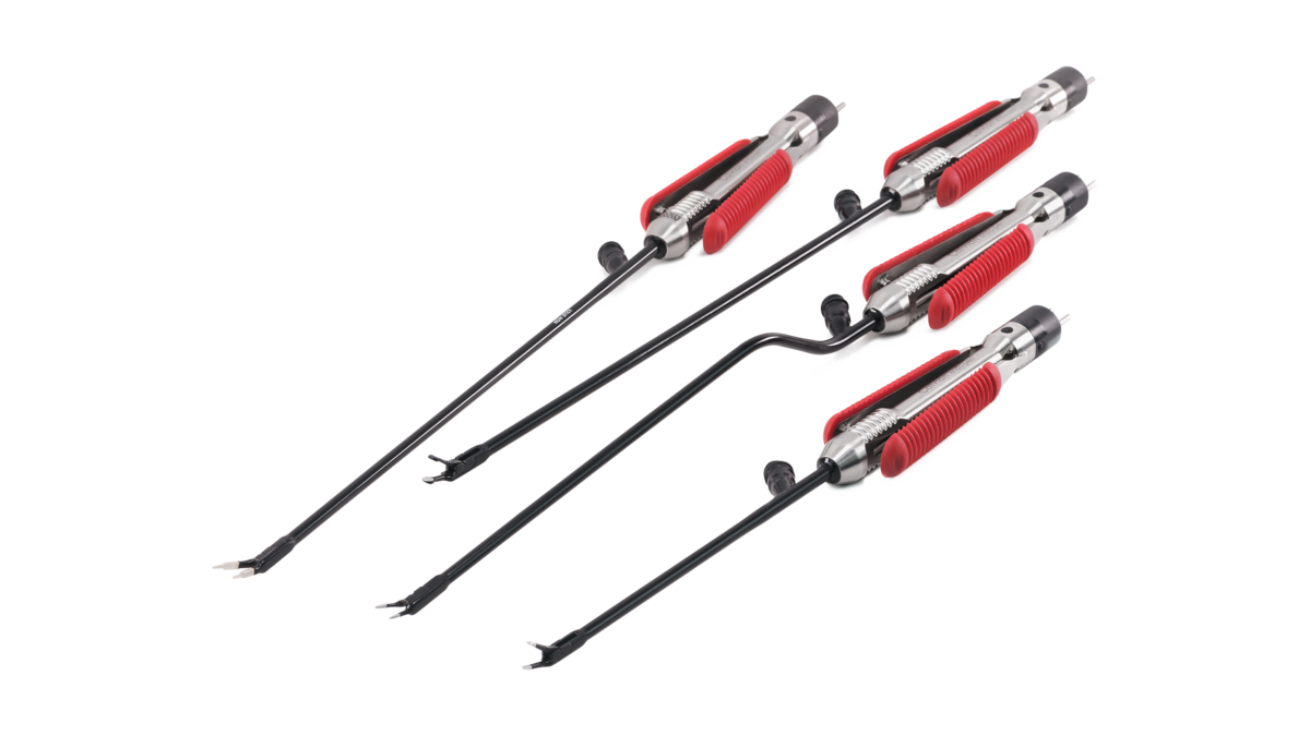 Compact set of bipolar forceps with red grip area