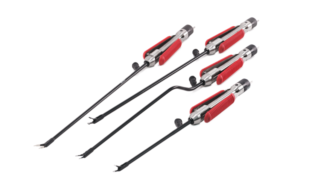 Compact set of bipolar forceps with red grip area